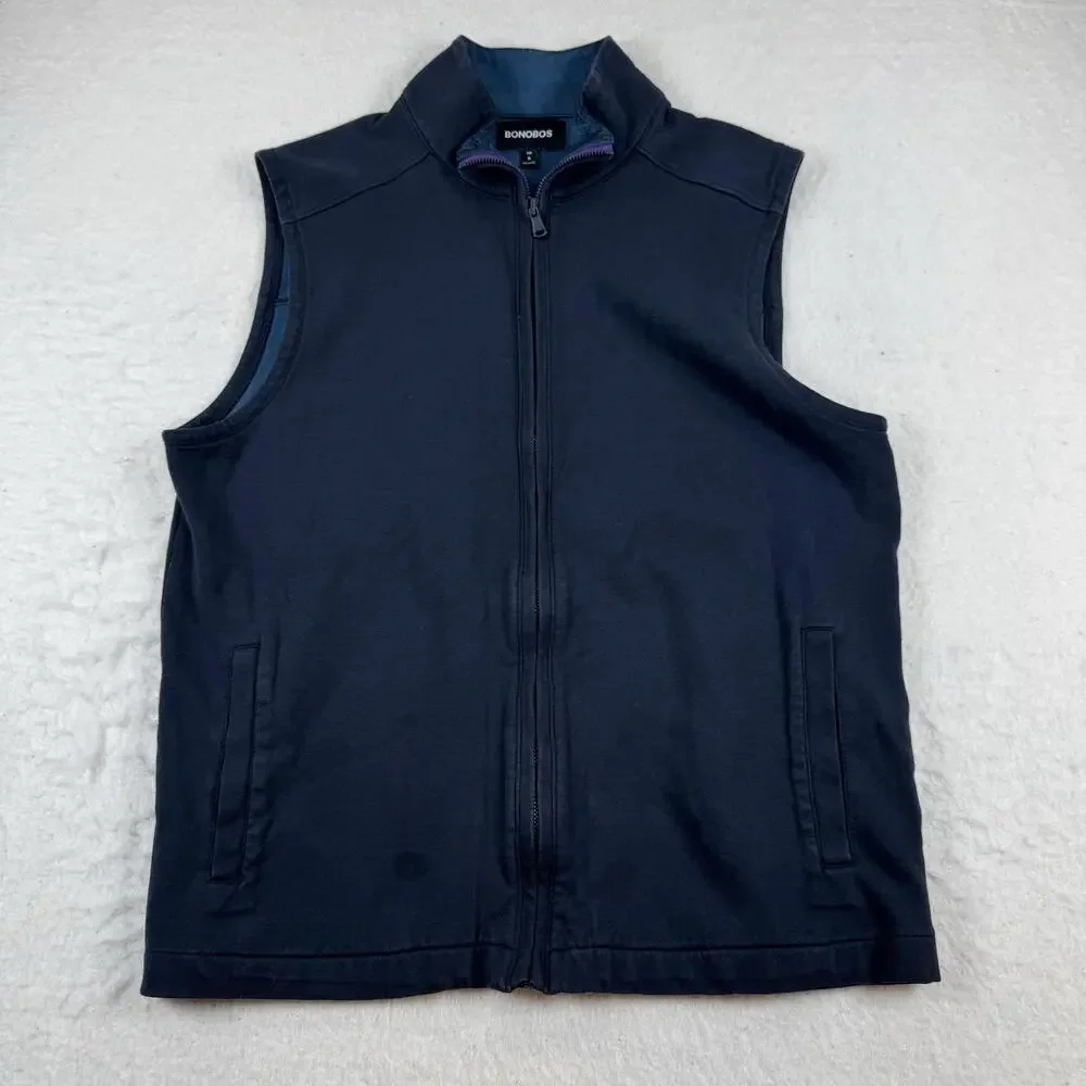 Bonobos Vest Mens Size M Blue Cotton Blend Full Zip Slim Windbreaker Layer